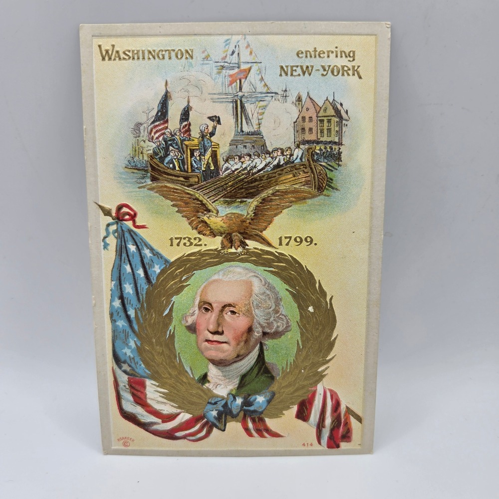 George Washington Entering New York Patriotic Embossed Postcard 414